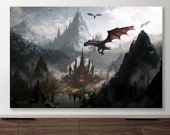 Skyrim Elder Scrolls V Gemälde | Geschenk, Kunst, Leinwand, Wandkunst gerahmt Druck