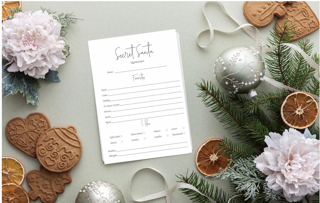 Secret Santa Printable Questionnaire, Secret Santa Form, Secret Santa