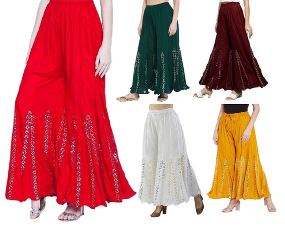 Women Rayon Sharara Work Palazzo Pant Indian Bottom Wear Pajama Trousers  Girls Party Wear Dress Harem Pants Sarara Lounge -  Canada