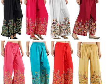 Mujeres Rayón Sharara Estampado de flores Palazzo Plazo Pantalón Indio Ropa de fondo Pantalones de pijama Ropa de fiesta Vestido Pantalones Harem Sarara Lounge