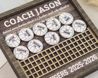 Custom Volleyball Coach Shaker, Personalized Team Roster Keepsake Sign, Interactive Net Shadow Box, End of Season Sports Mentor Thank You