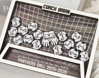 Custom Soccer Coach Shaker with Personalized Team Roster Shaker Magnet, Interactive Goal Shadow Box, End of Season Pitch Mentor Thank You