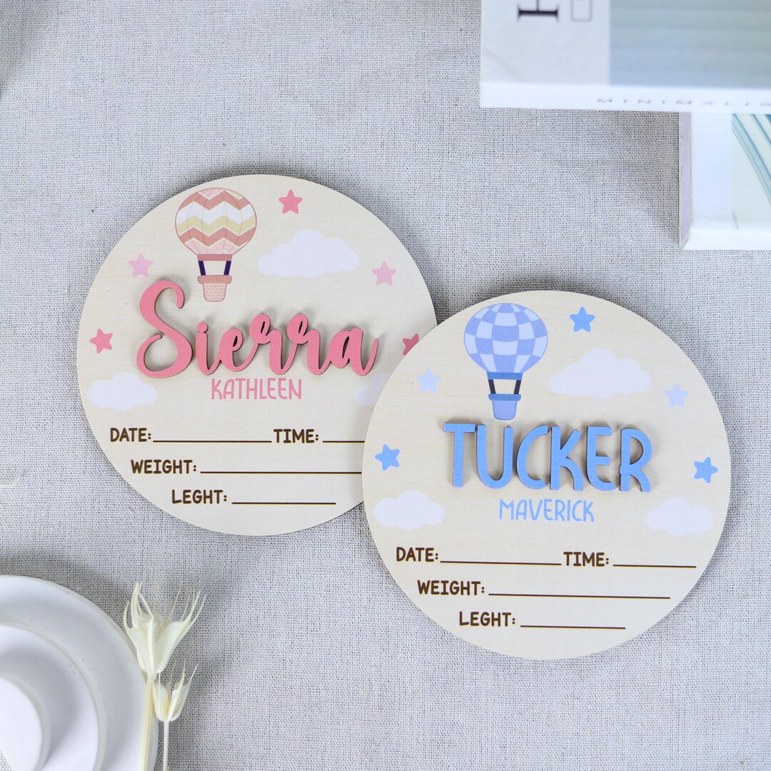 Hot Air Balloon Newborn Announcement, Baby Birth Stats Announcement ...