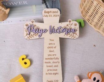 Personalized Baptism Cross with Custom Name and Date, Wooden Christening Gift, Religious Keepsake for Baby, Child, or Godchild Psalm 139