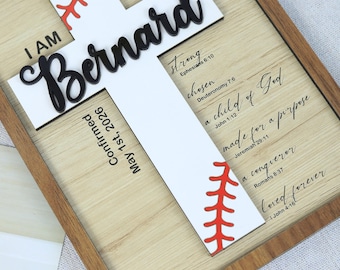 Baseball Softball Confirmation Cross for Boys Girls, Bible Verse Wall Sign for Baptism Gift, First Communion Christian Party Decor