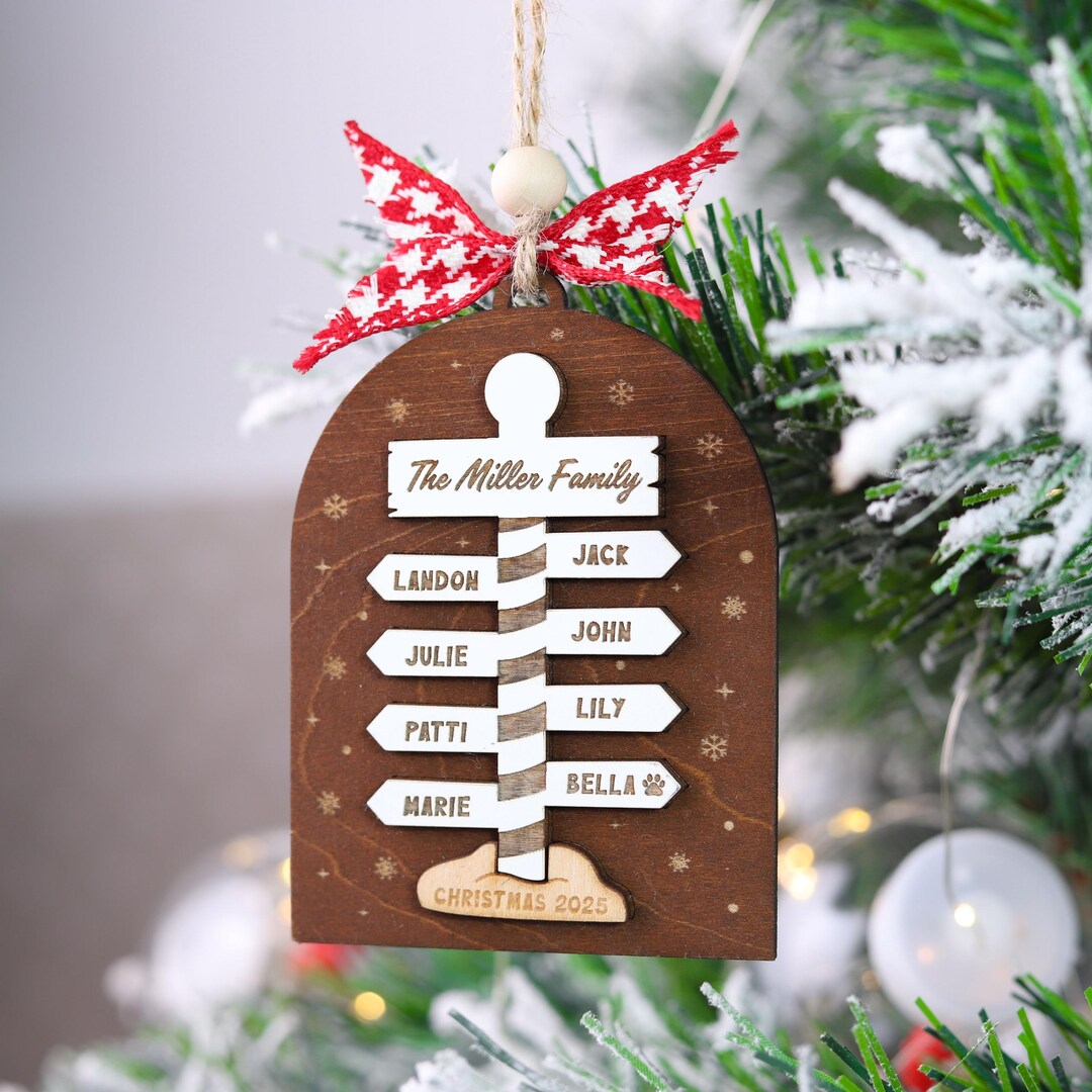 Personalized Family Signpost Christmas Ornament, Custom Wood ...