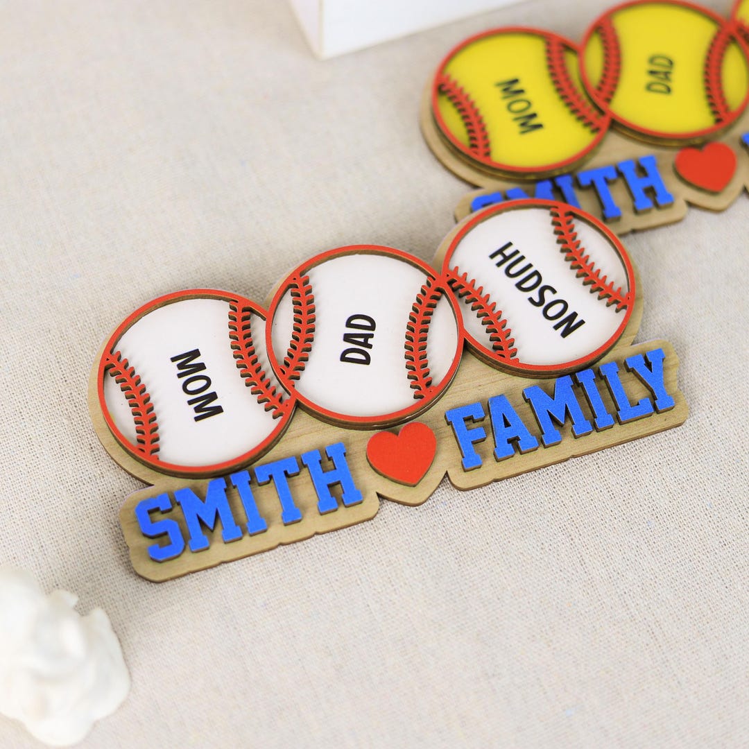 Personalized Baseball Family Name Sign, Custom Softball Wood Decor With ...