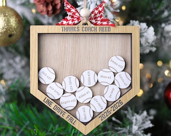 Baseball Softball Coach Gift Shaker Ornament, Custom Name Engraved Shaker Frame with Balls, Personalized Team Appreciation Keepsake