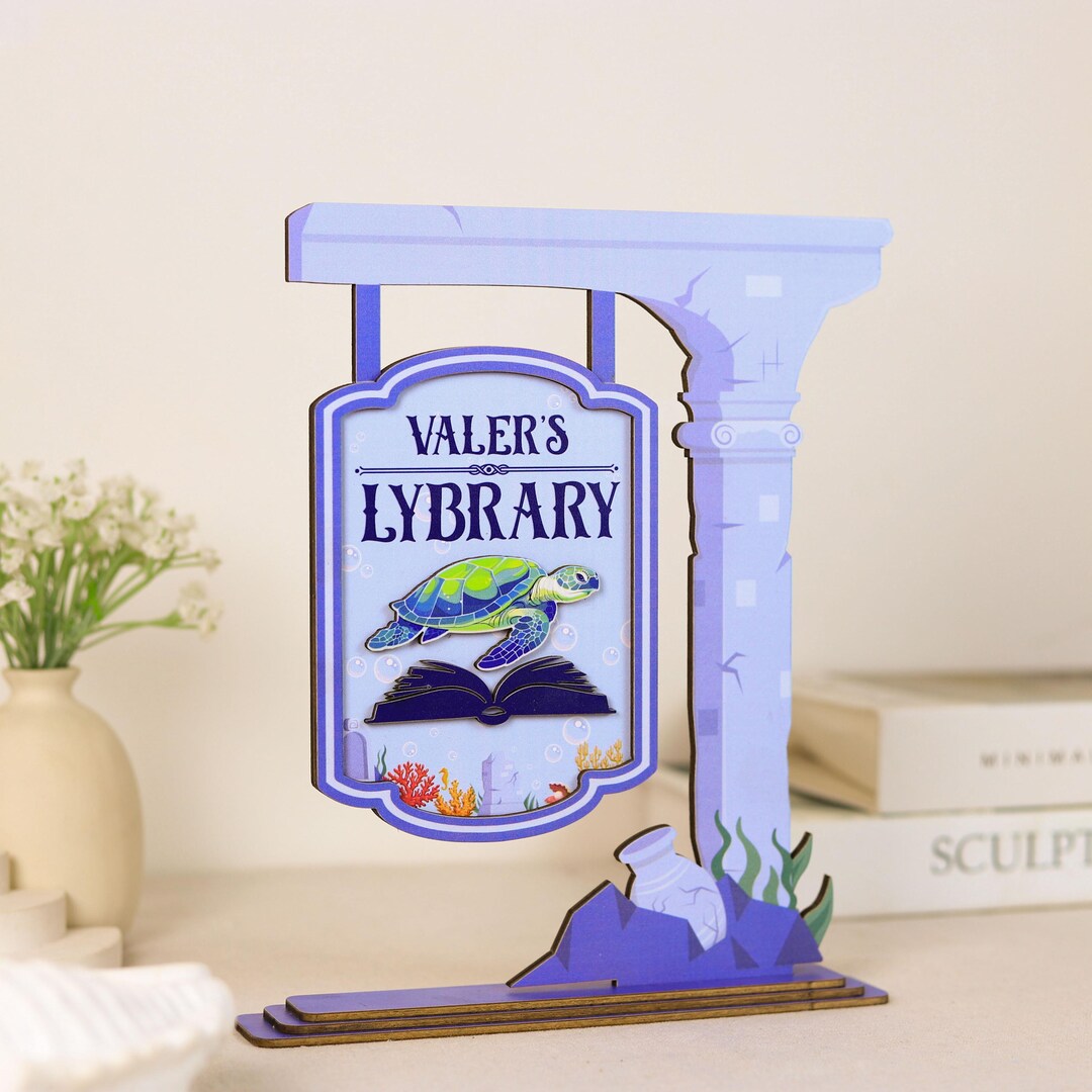 Personalized Kids Library Sign Ocean Theme, Custom Name Wooden Book ...