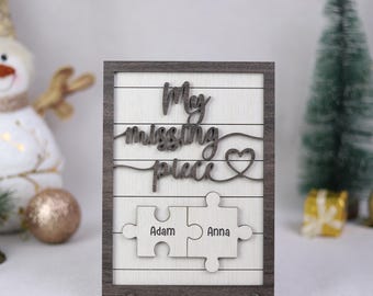 Personalized My Missing Piece Wooden Sign, Custom Name Gift for Couples, Puzzle Piece Anniversary Keepsake, Valentine's Day Wall Decor