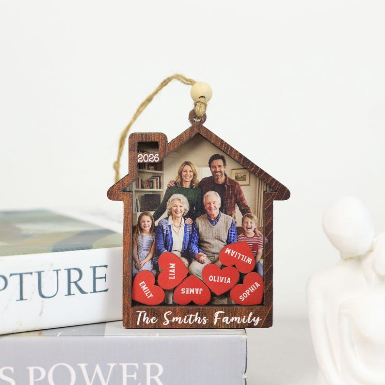 Custom Family Photo House Shaker Ornament, Personalized Hearts Name ...
