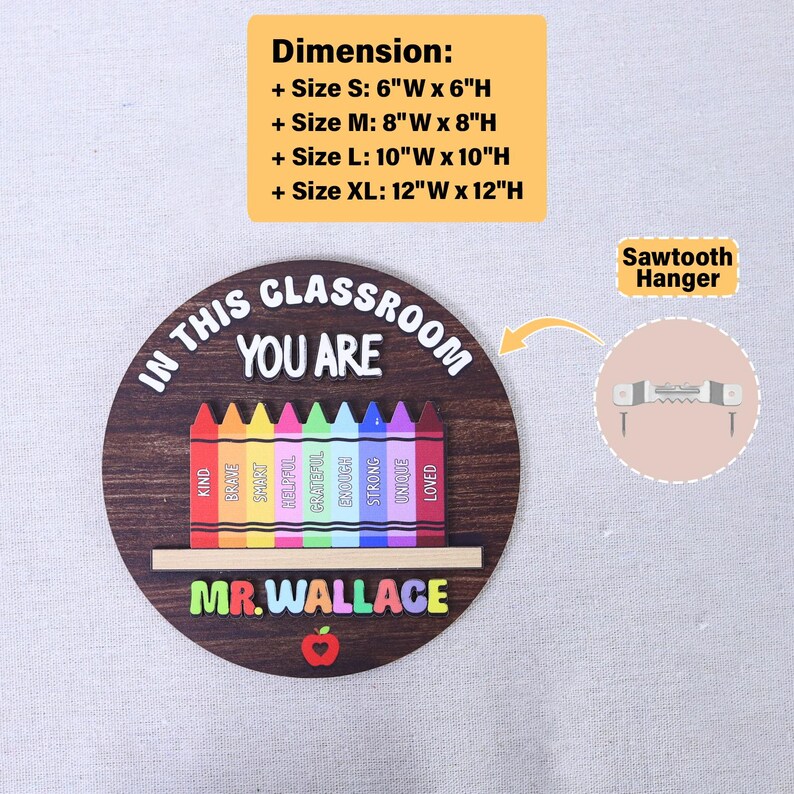 Personalized Teacher Classroom Sign, Custom Name Crayon Wood Plaque ...
