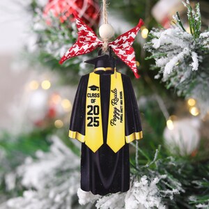 Personalized Graduation Ornament Custom Stole Color, Class of 2025 Gift for Friend, Wooden Graduate Keepsake, Name & Degree Decor