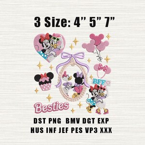 Minnie Mouse & Daisy Duck Embroidery Design, Bestie Machine Embroidery Design, Cartoon embroidery pattern,3 Sizes Machine Embroidery Designs