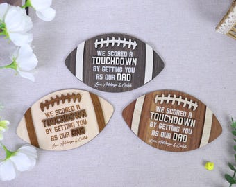 Cadeau personnalisé pour papa de footballeur, panneau en bois d'anniversaire nous avons marqué un touché, nom personnalisé cadeau pour papa des enfants, décoration de sport de bureau pour père