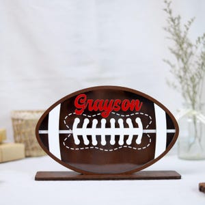 Football Name Sign, Personalized Sports Plaque, Custom Wooden Decor with Stand, Kids Room Nameplate, Baby Shower Gift, Sports Fan Keepsake