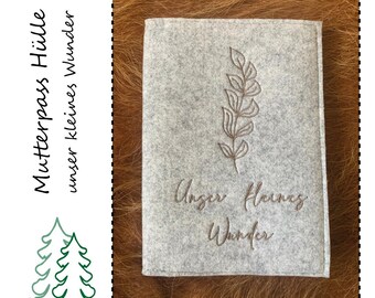 Maternity Pass Cover Embroidered from Felt with Floral Pattern Personalizable