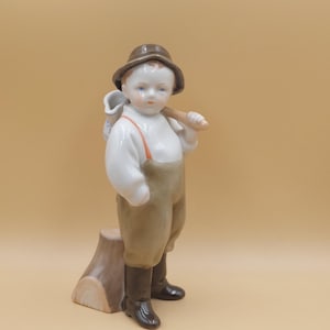 BOY WITH JUG- Porcelain  Little  Boy Figurine- By András Sinko- Hungarian Zsolnay Porcelain- Handpainted- From 1960s
