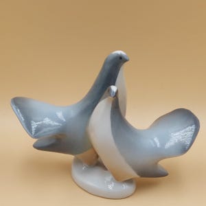 PAIR OF PIGEONS- Porcelain  Dove Birds- By András Sinkó- Hungarian  Zsolnay Porcelain- Rare- Handpainted- From 1960s