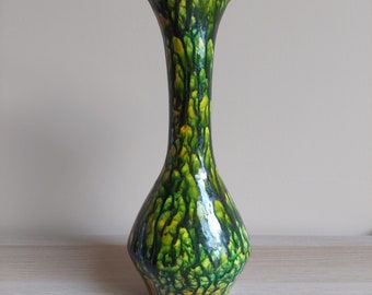 VINTAGE CERAMIC VASE- Modernist Ceramic Fat Lava Vase- Hungary Iparművészeti Ceramic- Handpainted- Rare- From 1970s