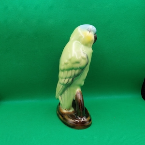 CERAMIC GREEN PARROT- Vintage Ceramic Green Parrot Figurine- Rare - Cervit Ceramic Cluj- Made in Romania From 1960s