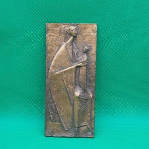 VINTAGE BRONZE PLAQUE- Virgin Mary and Child- By Erwin Huber- Relief for Pope 2 Visit to Austria