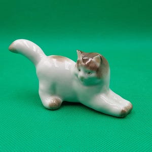 VINTAGE  ZSOLNAY CAT- Porcelain  Cat Figurine- By András Sinko- Hungarian Zsolnay Porcelain- Rare- Handpainted- From 1960s