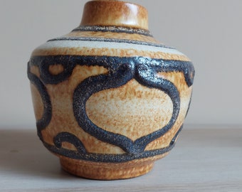 VINTAGE CERAMIC VASE- Mid-century Ceramic Fat Lava Vase- Germany Veb Haldensleben Ceramic- Handpainted- Rare- From 1970s