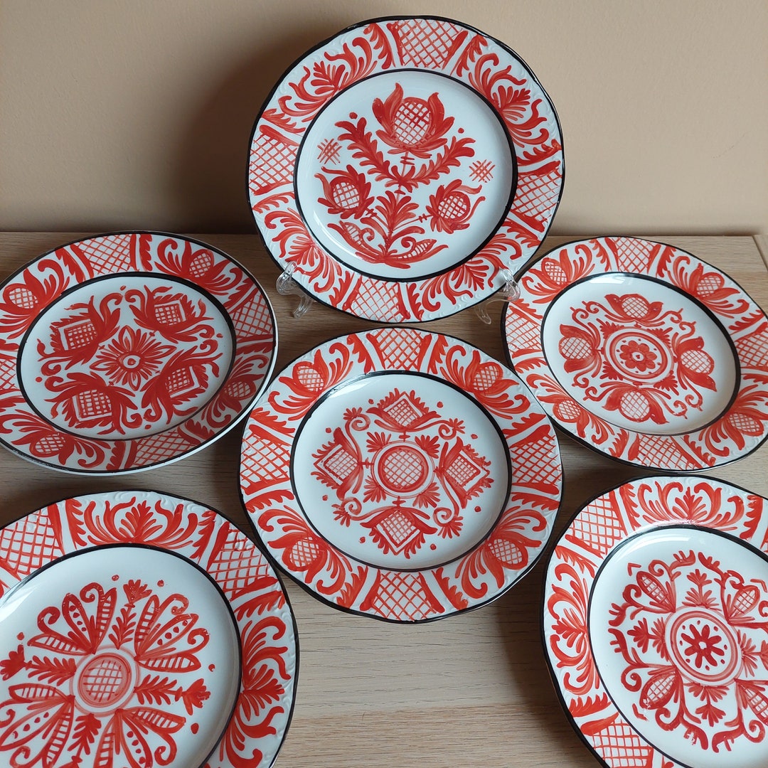 VINTAGE PORCELAIN PLATES Midcentury Porcelain Dessert Plates Set by