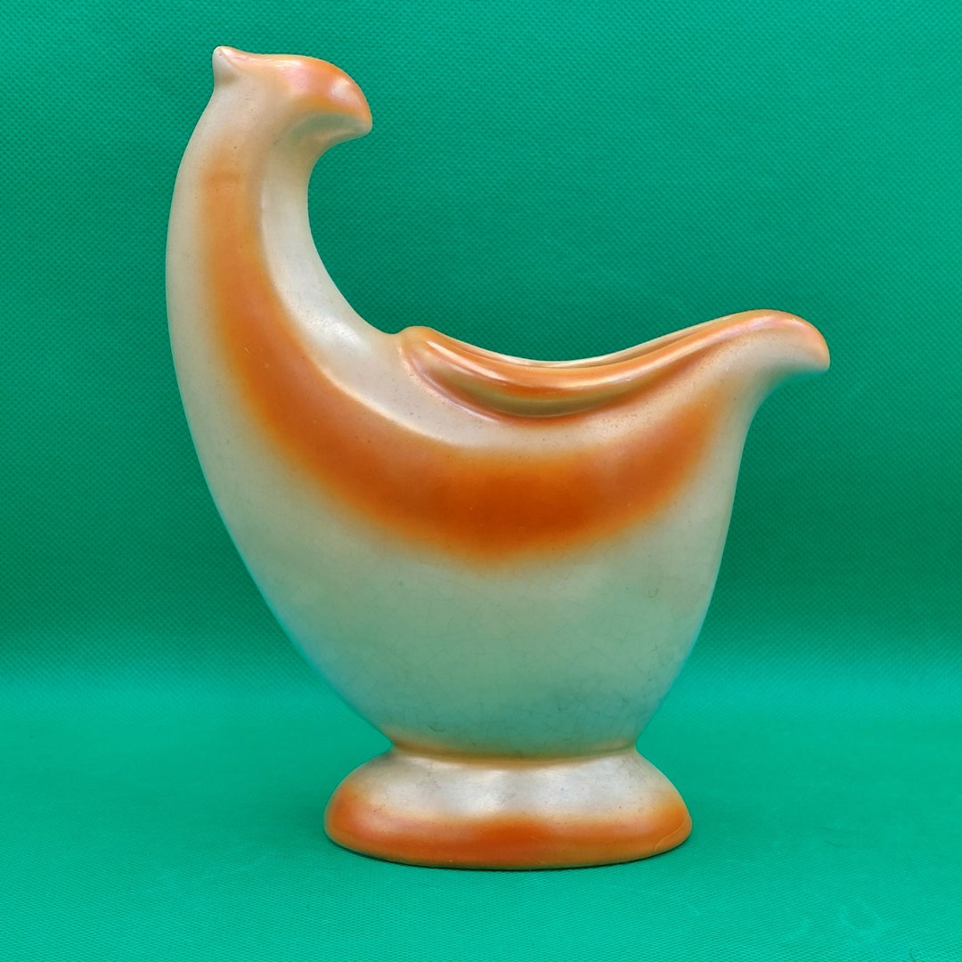 CERAMIC BIRD VASE Vintage Ceramic Orange Bird Vase Hungary Iparművész