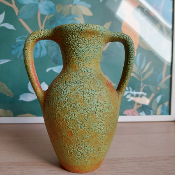 VINTAGE  CERAMIC  VASE- Mid-century  Cracked Glaze Vase- By Imre Karda- Hungary Iparművészeti Ceramic- Rare- Handpainted- From 1960s