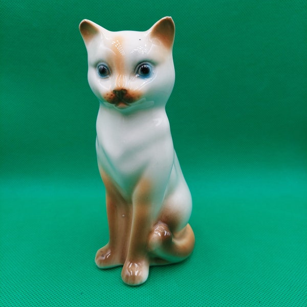 VINTAGE CAT FIGURINE-Mcm Porcelain Cat Figurine- Iris Cluj Porcelain- Made In Romania- Handpainted- From 1960s