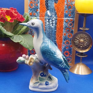 VINTAGE  WOODPECKER- Porcelain  Woodpecker Bird Figurine- By Ferenc  Ory- Hungarian Zsolnay Porcelain- Handpainted- From 1960s