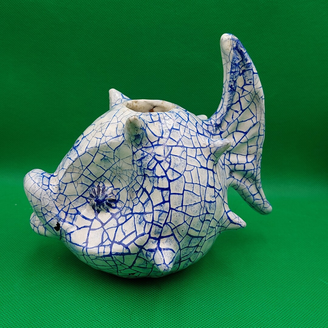 BRUTALIST FISH VASE Vintage Ceramic Fish Flower Vase Hungary