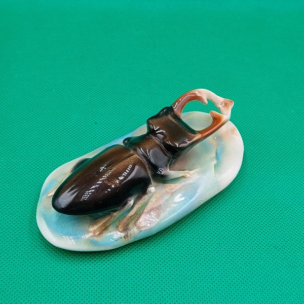 VINTAGE STAG BEETLE- Porcelain Stag Beetle Porcelain Figurine- Romanian Iris Porcelain- Handpainted- Rare- From 1960s