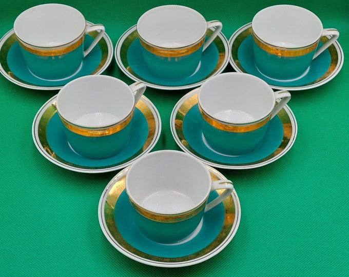 Hollóháza Green & Gold Coffee Set Vintage Turquoise Green Etsy