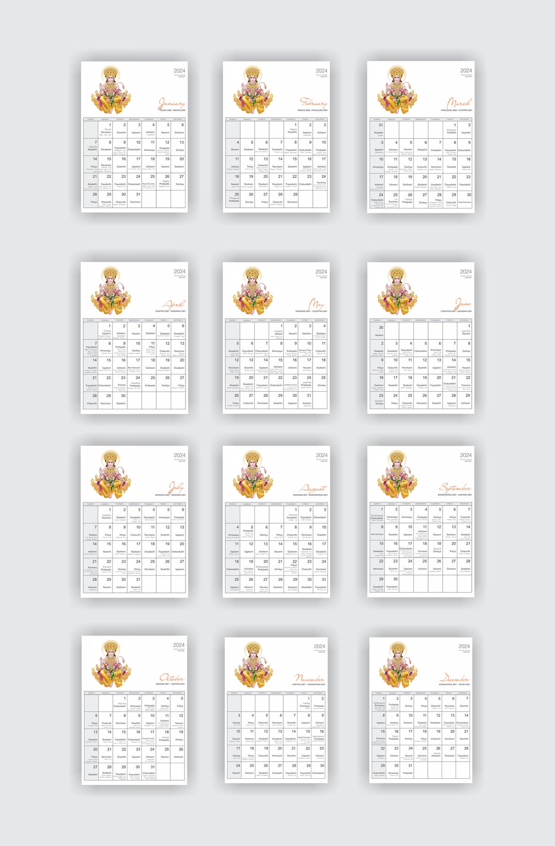 2024 Monthly Hindu Calendar, Printable Indian Festivals With Tithi