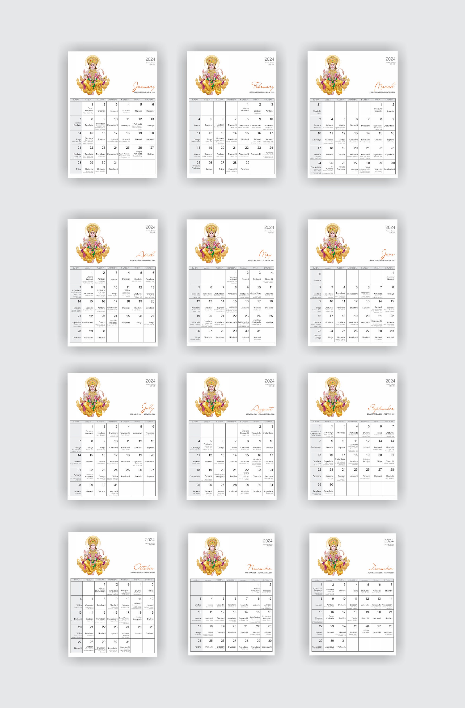 2024 Monthly Hindu Calendar, Printable Indian Festivals With Tithi