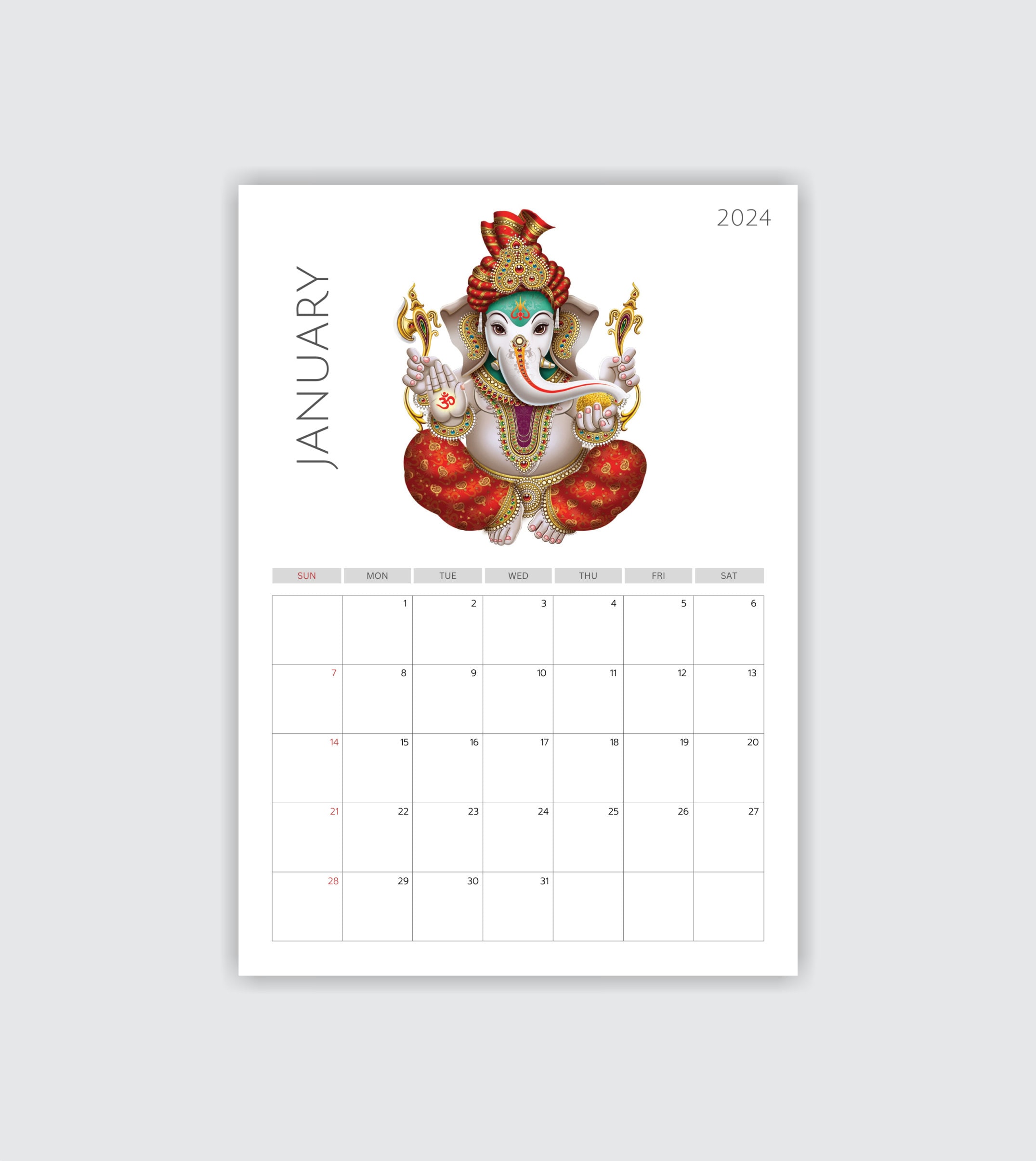 2024 Monthly Ganesha Planner & 2023 Calendar, Printable Planner