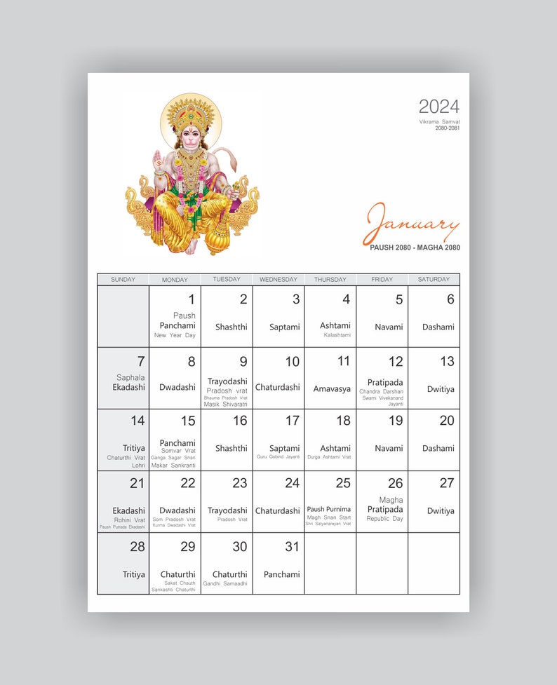 2024 Monthly Hindu Calendar, Printable Indian Festivals With Tithi