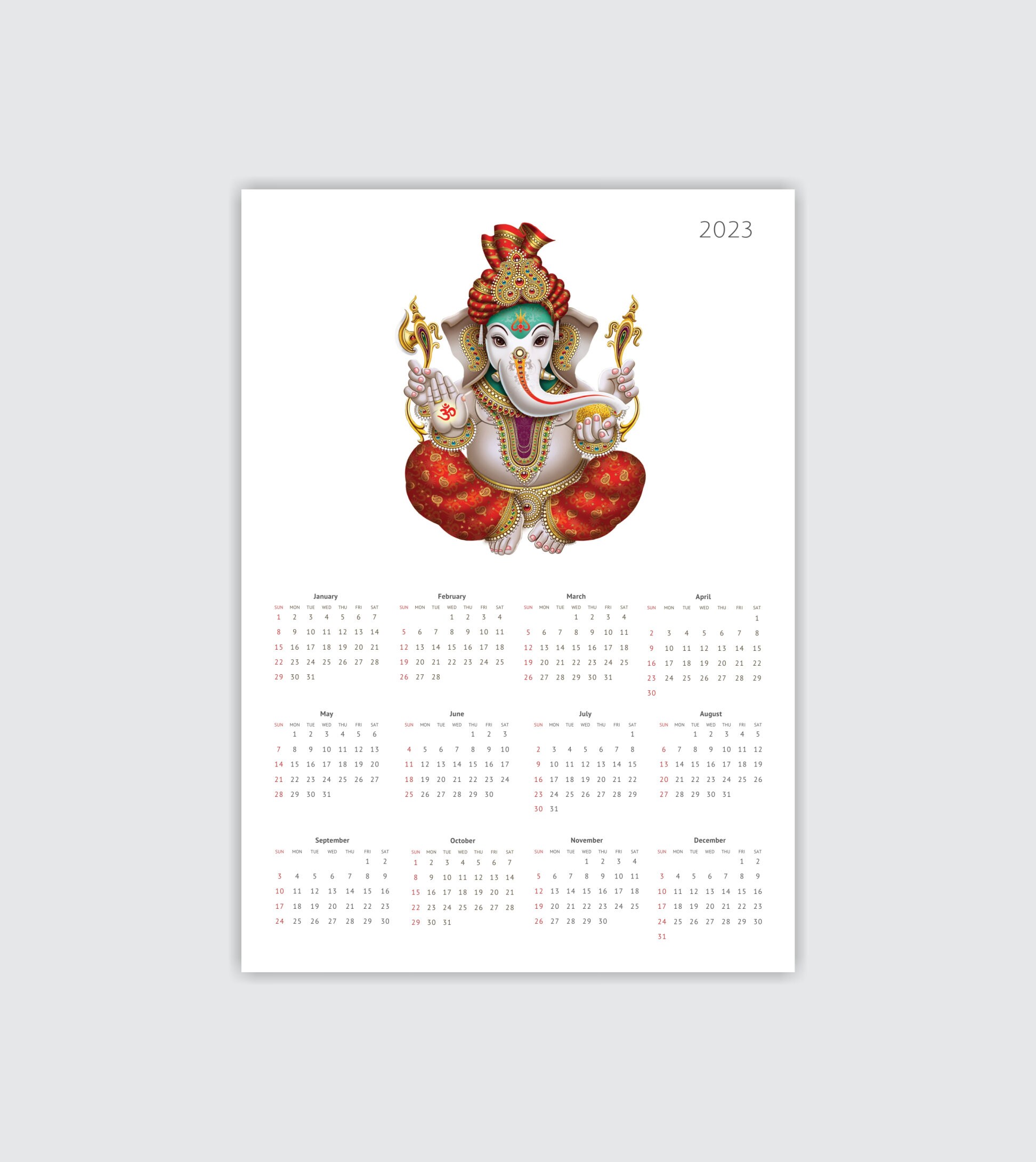 2024 Monthly Ganesha Planner & 2023 Calendar, Printable Planner
