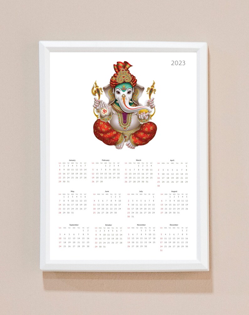2024 Monthly Ganesha Planner & 2023 Calendar, Printable Planner