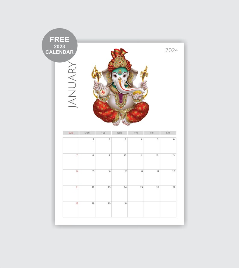 2024 Monthly Ganesha Planner With 2023 Calendar Printable Etsy