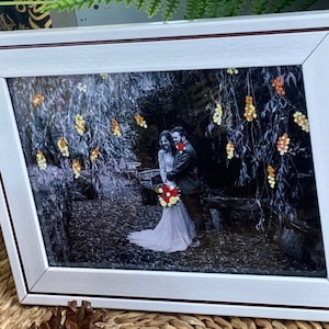 Custom Wedding Anniversary Personalized Handmade Gift - Embroidery on a Wedding Photo, Hand Embroidered Couples Gift