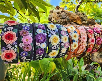 Floral Embroidered Headband, Linen Turban, Vintage Boho Hair Accessories For Girls, Cute Embroidery Hairband