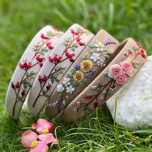 Floral Embroidered Headband, Linen Turban, Vintage Boho Hair Accessories For Girls, Cute Embroidery Hairband