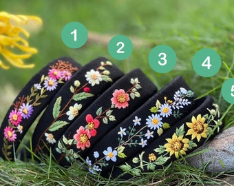 Floral Embroidered Headband, Linen Turban, Vintage Boho Hair  display picture 2