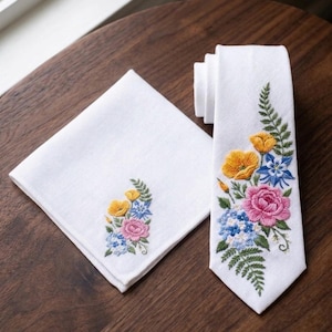 Op maat geborduurde stropdas, handgeborduurde stropdas, bloemen geborduurde stropdas, vader van de bruidegom cadeau, beste mannen cadeau, bruidscadeau, cadeau vader