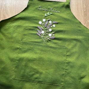 Natural Embroidered Floral Apron, Personalized Hand Embroidered Apron, Kitchen, Cooking, Florist, Gardening Apron, Gift for Her, Custom Name