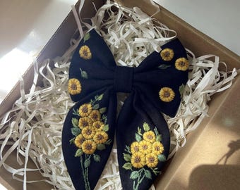 Linen Hair Bow For Girls, Hair Bow Clips, Elastic Hair Bow Tie, Floral Hair Bow, Kids Hair Clips, Children’s Hair Bow Clip, Baby Hair Bow